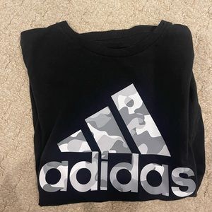 Adidas Youth Black Gray White Logo Short Sleeve Tee T-Shirt L